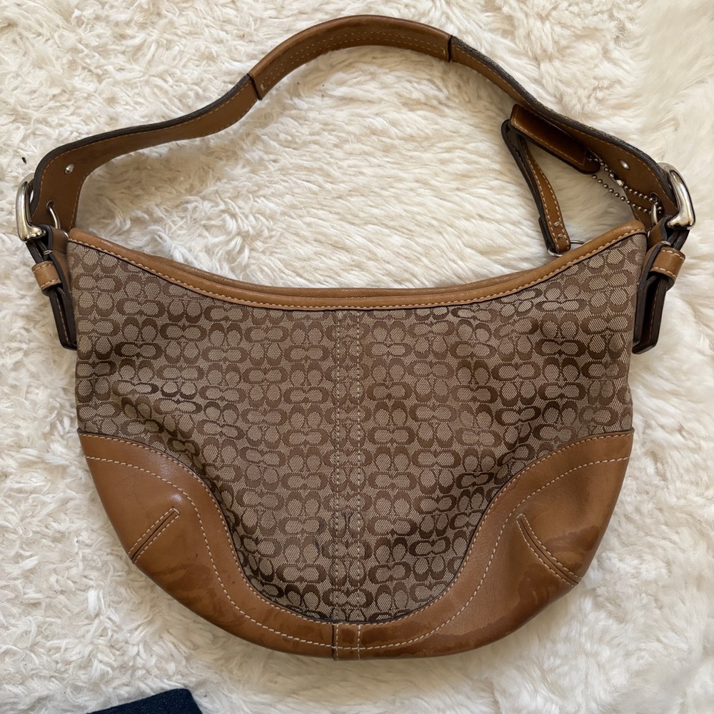 Coach Tan and Brown Signature Shoulder Bag